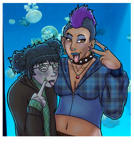 Halfbody (simple bg +1 char.)